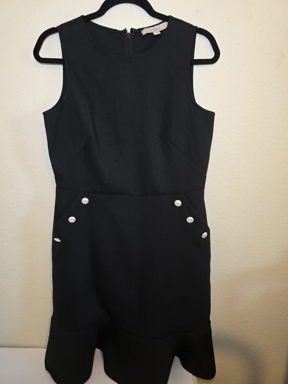 LOFT Black Sleeveless Dress with Pockets and Pearl Buttons Size 6